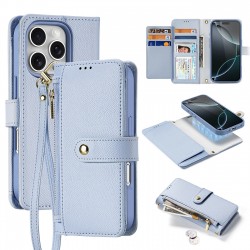 Dux Ducis Lawa Leather Case for iPhone 16 Pro Max with Detachable Magnetic Wallet - Blue