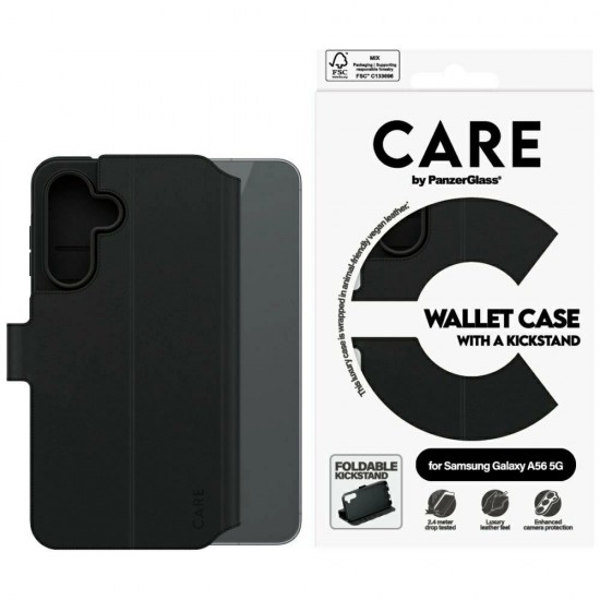CARE by PanzerGlass Feature Wallet Kickstand Case for Samsung Galaxy A56 5G - Black