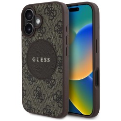 Guess 4G Circle Classic Logo MagSafe case for iPhone 16 - brown