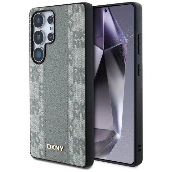 DKNY Leather Checkered Pattern MagSafe Case for Samsung Galaxy S25 Ultra - Gray