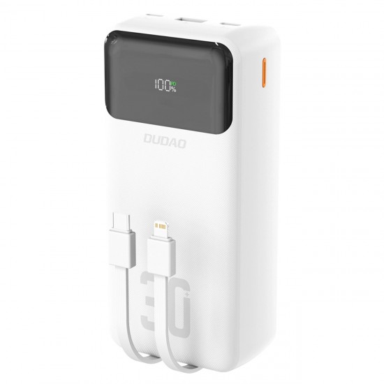 Dudao K15MAX 30000mAh PD 22.5W Powerbank with Built-in Cables - White