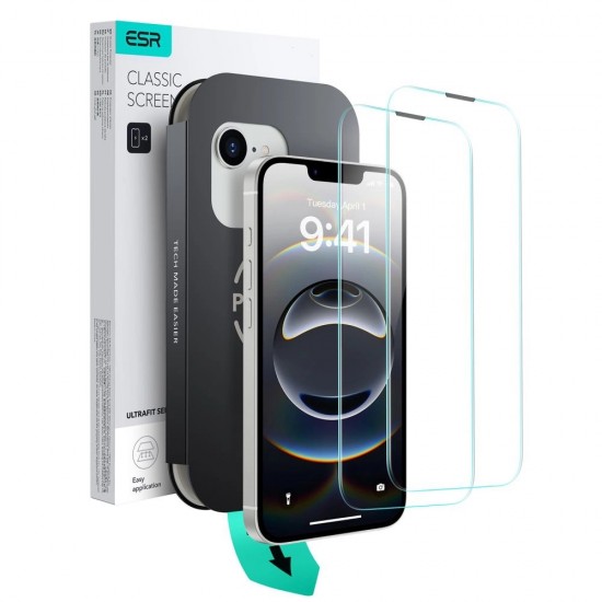 ESR UltraFit Tempered Glass 2-pack case for iPhone 13 / 13 Pro / 14 / 16e / 17e