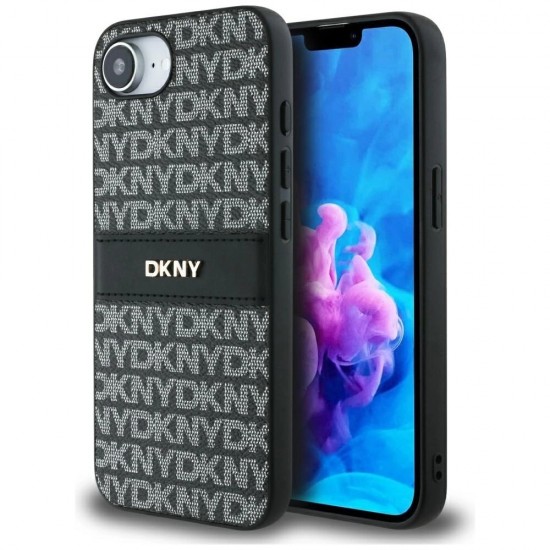 DKNY Repeat Texture Pattern with Tonal Stripe case for iPhone 16e - black