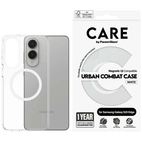 CARE by PanzerGlass Flagship Urban Combat White QI Case for Samsung Galaxy S25 Edge - Transparent