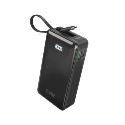 Powerbank SBS 10000 mAh 20W with built-in USB-C cable and digital display - black