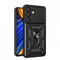 Hybrid Armor Camshield Case with Stand and Camera Cover for Oppo F29 5G - Black