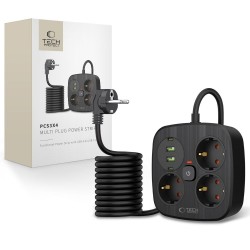 Tech-Protect PCS3X4 power strip, 3 sockets, 2xUSB-A, 2xUSB-C 200 cm - black