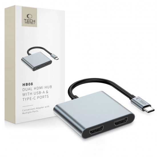 Tech-Protect HB08 4in1 USB-C + USB2.0 + 2 x HDMI 4K 60HZ adapter - gray