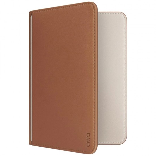Uniq Belmont Passport Case with Apple Find My RFID Blocking Caramel Beige
