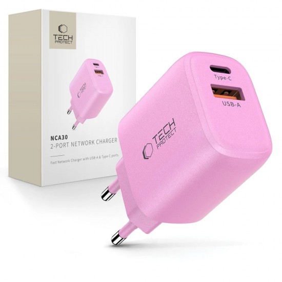 Tech-Protect NCA30 PD 30W QC3.0 USB-A / USB-C Wall Charger - Pink