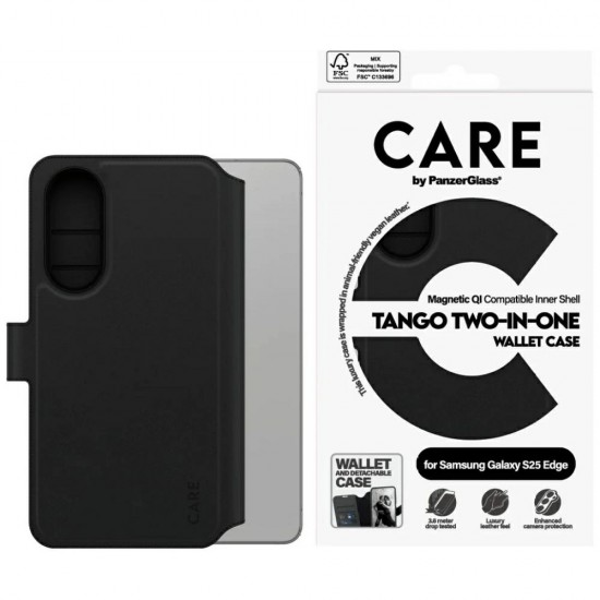 CARE by PanzerGlass Feature Tango 2in1 Wallet Qi Case for Samsung Galaxy S25 Edge - Black