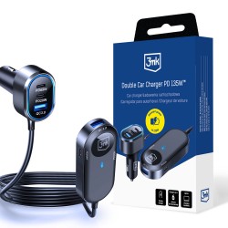 3mk Double Car Charger 135W PD QC PPS USB-C USB-A - Black