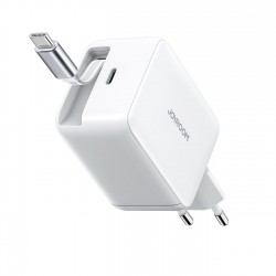 Joyroom JR-TCL06 67W GaN Wall Charger with Built-in Retractable USB-C Cable - White