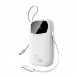 Baseus EnerFill FC31 20000mAh 45W Powerbank with Digital Display and 2 Built-in Cables (USB-C + Lightning) - White