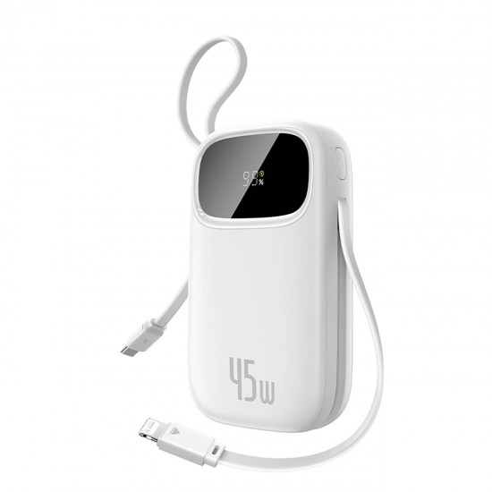 Baseus EnerFill FC31 20000mAh 45W Powerbank with Digital Display and 2 Built-in Cables (USB-C + Lightning) - White