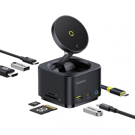 Baseus MagPro Series II 7-in-1 USB-C Hub with MagSafe-compatible Charger 15W + HDMI + USB-A + USB-C + SD/TF - Black