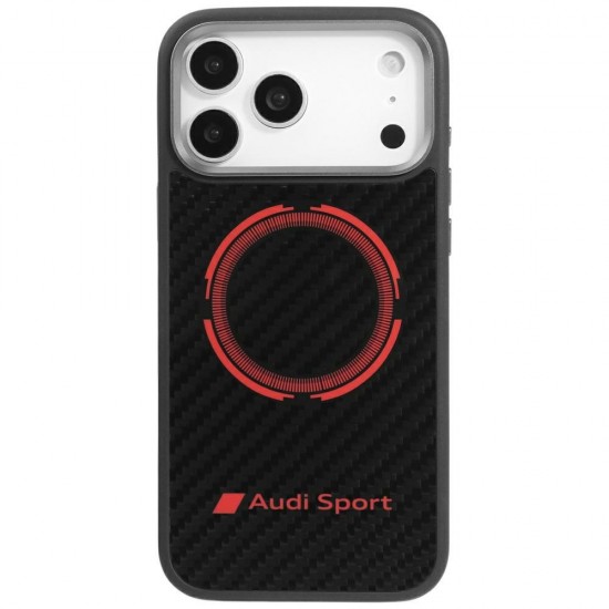 Audi RSQ Carbon Fiber Sport Red Circle MagSafe Case for iPhone 17 Pro Max - Black