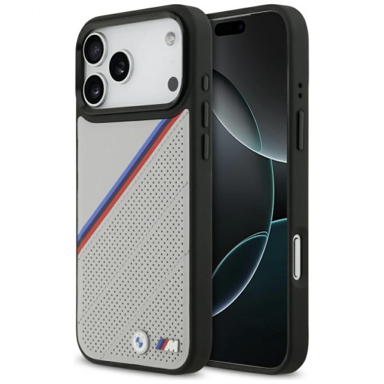 BMW M Tricolor Metal Logo MagSafe Case for iPhone 17 Pro Max - Gray