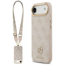 Guess 4G Strass Logo & Big Strap Metal Buttons MagSafe Case for iPhone Air - Pink
