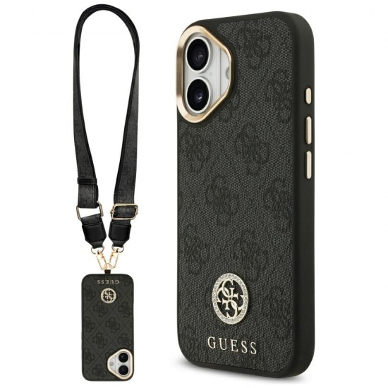 Guess 4G Strass Logo & Big Strap Metal Buttons MagSafe Case for iPhone 17 - Black