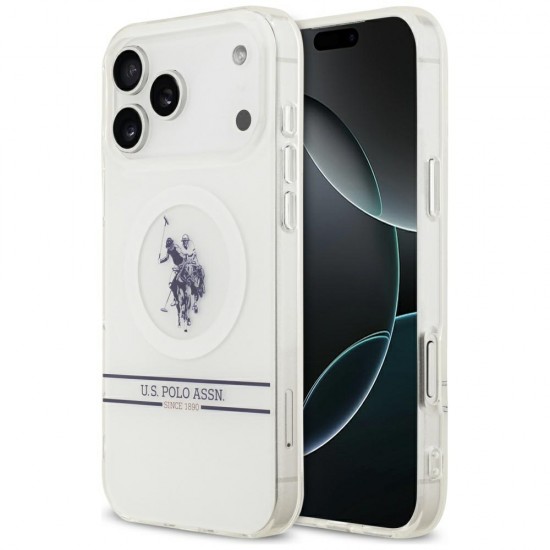 US Polo DH and Bottom Stripe Logo MagSafe Case for iPhone 17 Pro Max - White