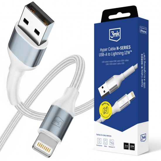 3mk 3mk Cable 3mk Hyper Cable N-SERIES USB-A / Lightning 2m 5V/2.4A 12W / white 3mk 3mk Cable 3mk Hyper Cable N-SERIES USB-A / Lightning 2m 5V/2.4A 12W / white