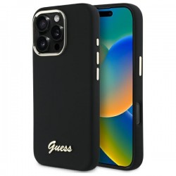 Guess Silicone Script Metal Logo & Frame Case for iPhone 16 Pro - Black