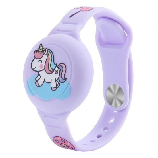 AirTag Case Wristband Silicone Wristband for Kids - Purple with Unicorn
