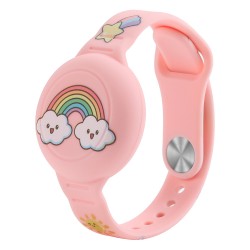 AirTag Case Wristband Silicone Wristband for Kids - Pink with Rainbow