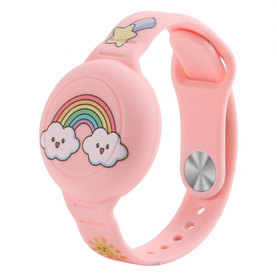 AirTag Case Wristband Silicone Wristband for Kids - Pink with Rainbow