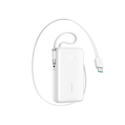 Joyroom JR-PR2 35W 10000mAh Power Bank with Retractable USB-C Cable and Built-in Lightning Cable - White