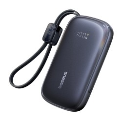 Baseus EnerFill FC21 Qpow 3 Ultra 10000mAh 45W Power Bank with Attached Lanyard Cable - Black