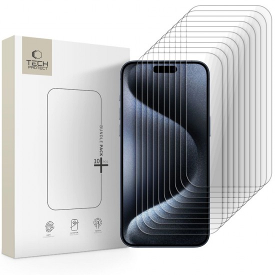 Tech-Protect Tempered Glass Bundle 10-pack for iPhone 15 Pro Max