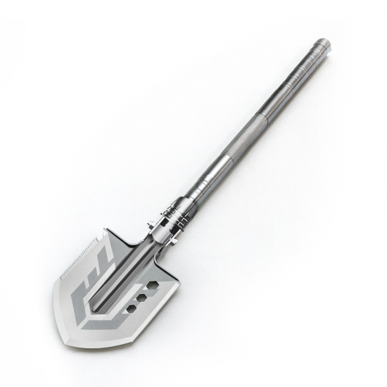 Wozinsky WSS-211 survival bushcraft shovel multifunctional knife breaker flint whistle harpoon 21 in 1 - gray