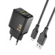 Dudao A23LEU 2.4A GaN EU USB-A Wall Charger with USB-A to Lightning Cable - Black