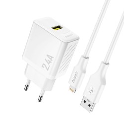 Dudao A23LEU 2.4A GaN EU USB-A Wall Charger with USB-A to Lightning Cable - White