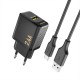Dudao A23TEU 2.4A GaN USB-A Wall Charger with USB-A - USB-C Cable - Black