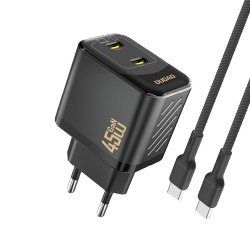 Dudao A28PCEU PD 45W GaN 2xUSB-C Wall Charger with USB-C Cable - Black