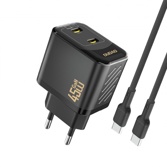 Dudao A28PCEU PD 45W GaN 2xUSB-C Wall Charger with USB-C Cable - Black