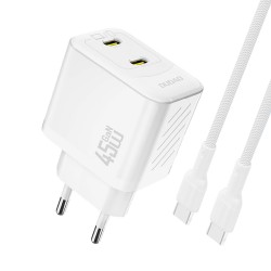 Dudao A28PCEU PD 45W GaN 2xUSB-C Wall Charger with USB-C Cable - White