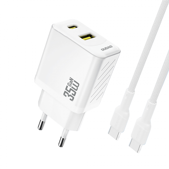 Dudao A27MaxCEU PD QC 35W USB-A USB-C Wall Charger with USB-C Cable - White