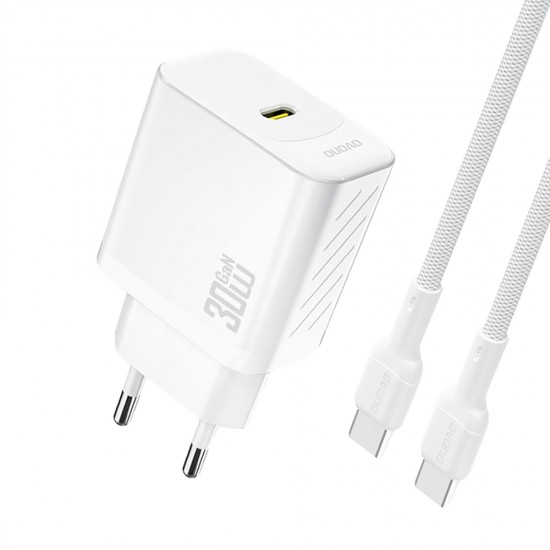 Dudao A27PCEU PD 30W GaN USB-C Wall Charger with USB-C Cable - White