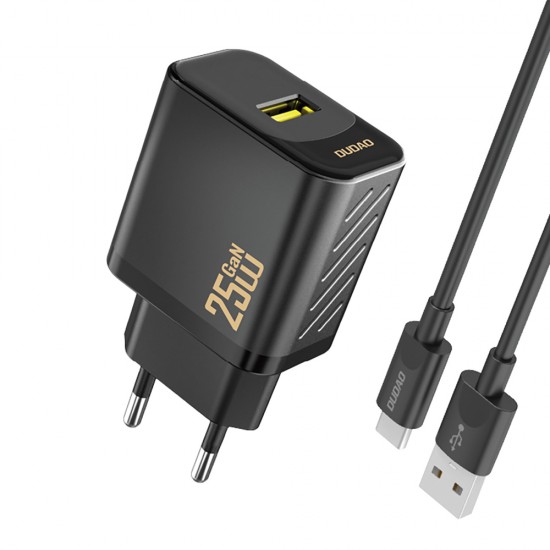 Dudao A27STEU 25W GaN USB-A Wall Charger with USB-A - USB-C Cable - Black