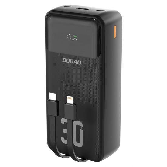 Dudao K15MAX 30000mAh PD 22.5W Powerbank with Built-in Cables - Black