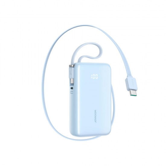 Joyroom JR-PR2L 10000mAh 35W Power Bank with Built-in Retractable USB-C Cable and USB-C Lanyard Cable - Blue