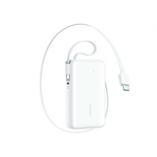 Joyroom JR-PR2L 10000mAh 35W Power Bank with Built-in Retractable USB-C Cable and Lightning Lanyard Cable - White
