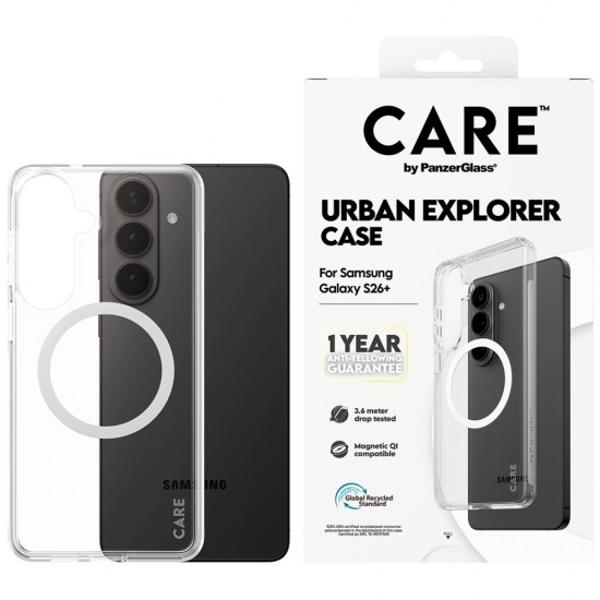 CARE by PanzerGlass Urban Explorer Transparent Case w. White Qi for Samsung Galaxy S26+ - transparent