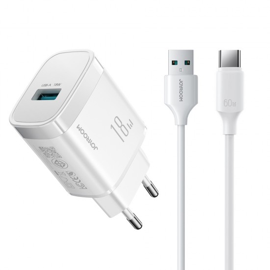 Joyroom JR-TF4 18W wall charger with 3A USB-A - USB-C 1m cable - white