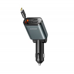 Joyroom JR-CCL07 3-in-1 Car Charger with Built-in Retractable Cable - Dark Gray
