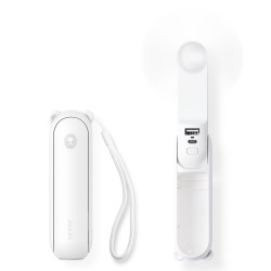 Jisulife Handheld Fan Life8 Mini Portable USB Fan with 2000mAh Power Bank and Flashlight - White